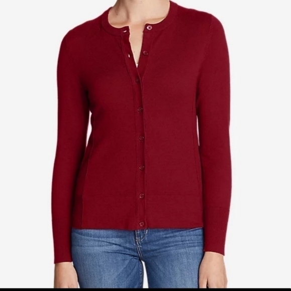 Eddie Bauer Button Up Crewneck Christine Red Cardigan Sweater Size Small - Picture 2 of 11